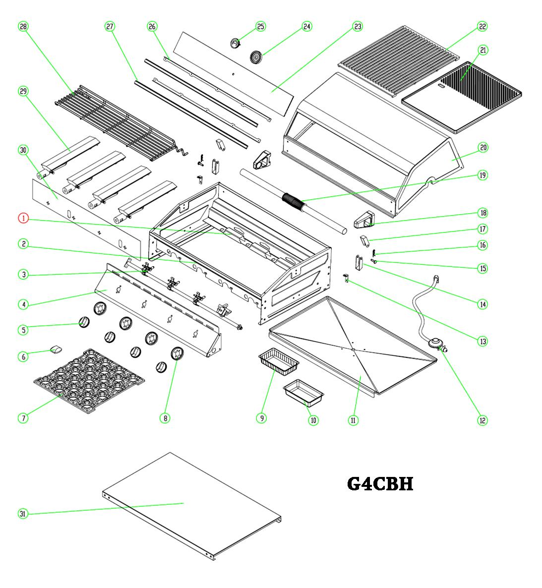 Barbeques Galore Cordon Bleu 4 Burner Head H Series Includes B Pack Cart Top BBQ Spare Parts G4CBH 2009 2011