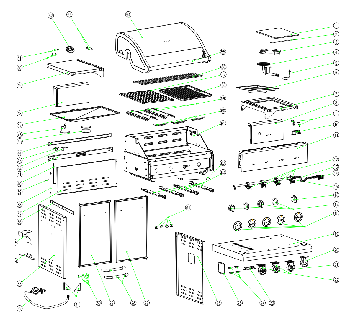 Barbeques Galore Connoisseur 4 Burner BBQ With Side Burner Spare Parts G4CNSQ